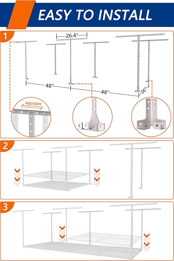 3 x 8FT Overhead Garage Storage Rack, Adjustable Ceiling Storage Racks - Image 6