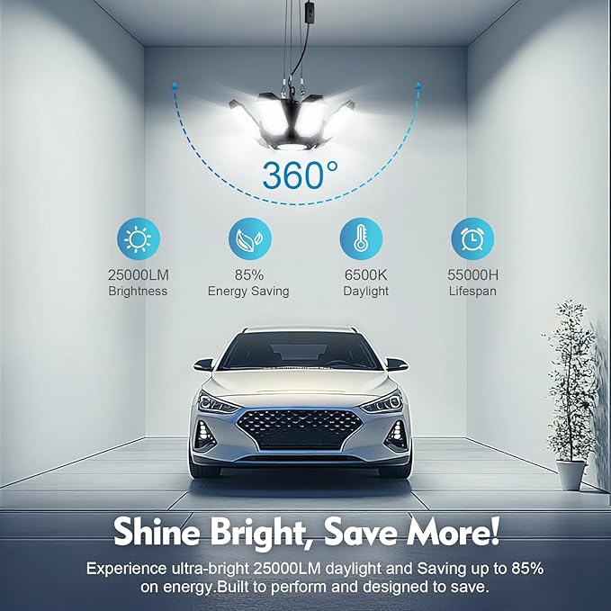 TANBABY 2 Pack Motion Sensor Garage Light, Deformable Garage Lights Ceiling LED - Image 3
