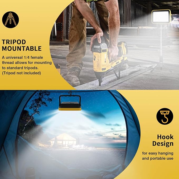 Rechargeable Work Light with Tripod Hole, 40W Portable Flood Light Battery - Image 7