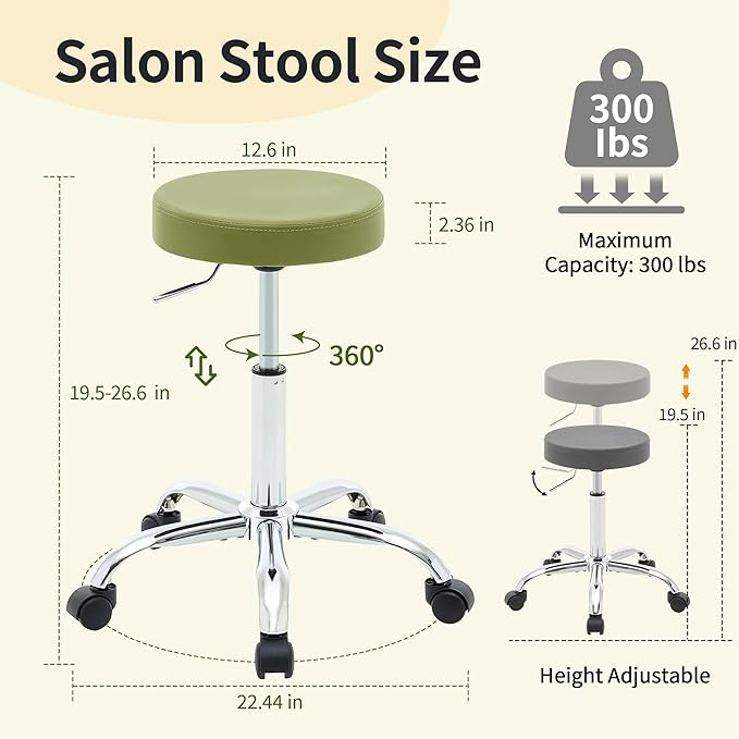 Tattoo Stool with Wheels, Adjustable Rolling Massage Chair19.5’’-26.6’’ - Image 2