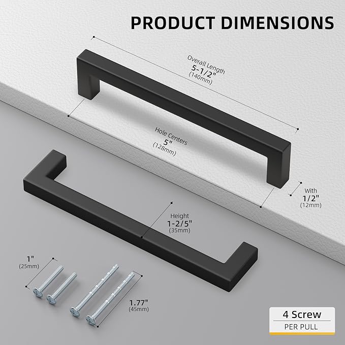 Goldenwarm 2Pack Black Drawer Handle Cabinet Pull Black Kitchen Cabinet Handles - Image 2