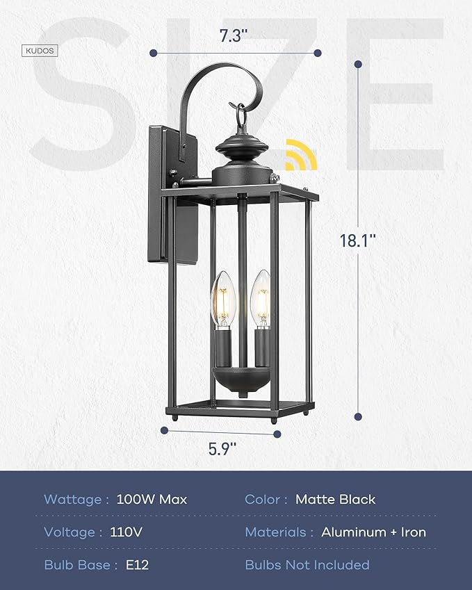 kudos Dusk to Dawn Outdoor Lighting, 18.1 inch Light Sensor Porch Lights - Image 3
