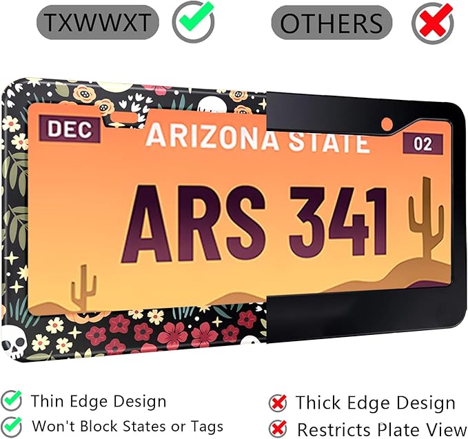 Halloween Ghost Skull Floral License Plate Frame Colorful Flowers Stainless - Image 5