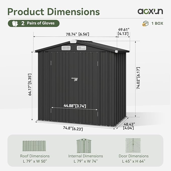 Aoxun 6x3.9 FT Shed with Base Metal Outdoor Storage Shed Garden Shed with - Image 2