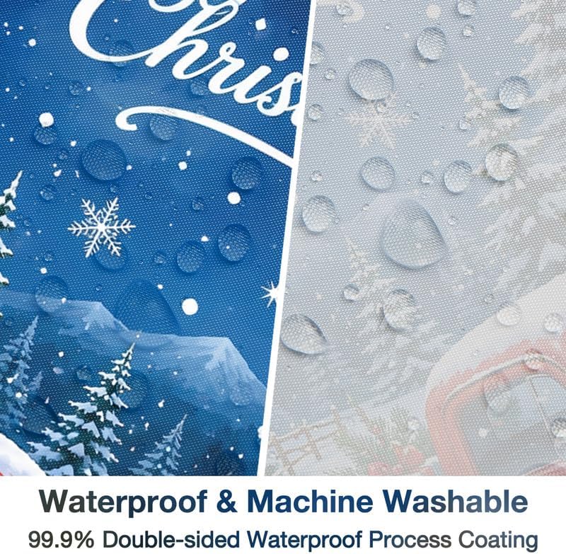Christmas Truck Shower Curtain, Blue Winter Xmas Tree Vintage Red Truck - Image 3