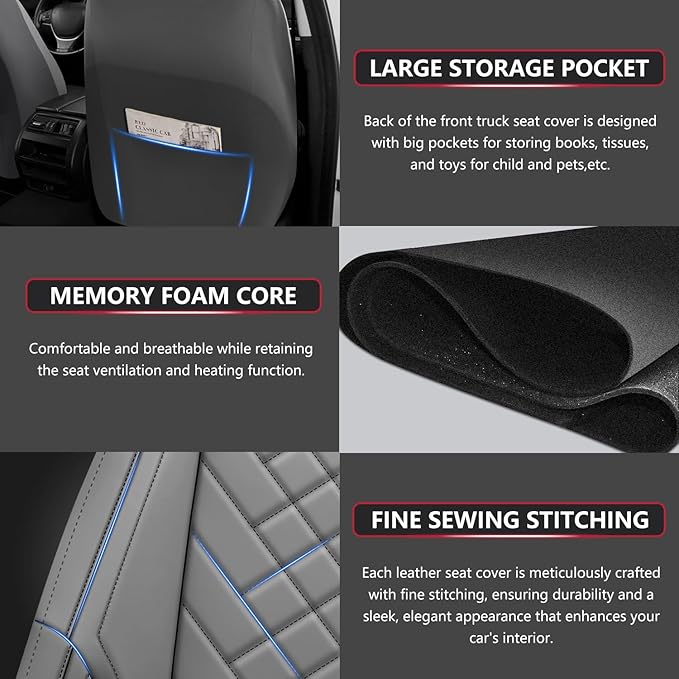 BABYBLU Chevy Chevrolet Silverado GMC Sierra Car Seat Covers Fit 2007-2023 2024 - Image 5