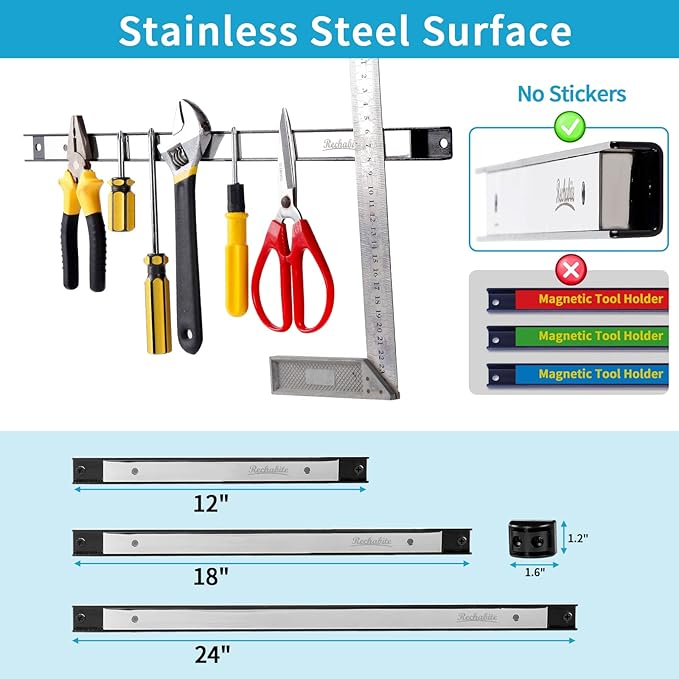 4 Pieces 24" Magnetic Tool Holder Strip, Stainless Steel Surface Tool Magnet Bar - Image 4