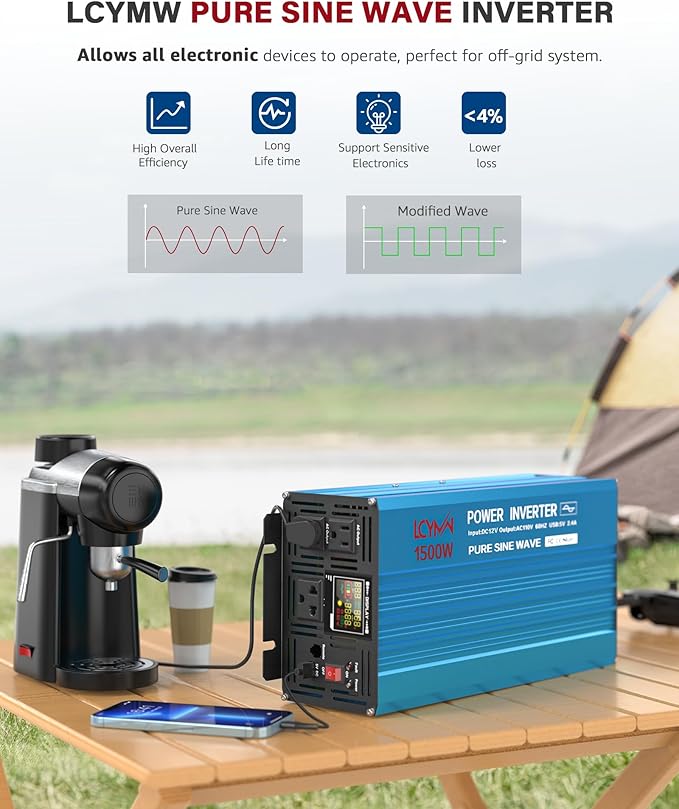1500 Watt Inverter Pure Sine Wave DC 12V to 110V AC Power Inverters - Image 2