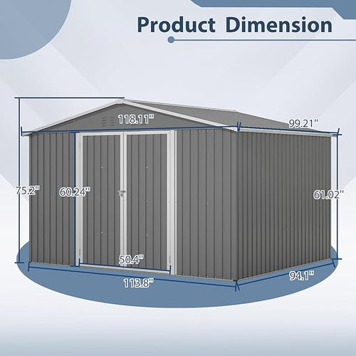 10X8 FT Outdoor Metal Storage Shed - Image 2