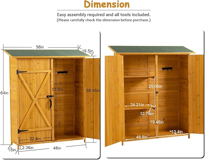 56" L x 19.5" W x 64" H Outdoor Wooden Storage Shed - Image 2