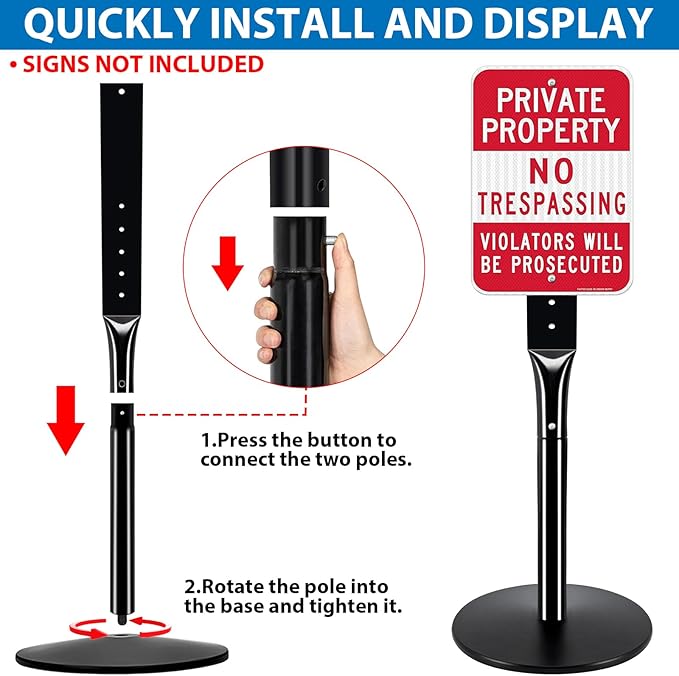 Heavy Duty Parking Sign Post Stand 49", 20lbs Cast Iron Base Sign Post - Image 6