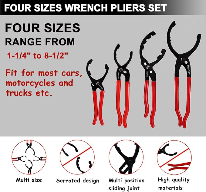 6Pcs Oil Filter Pliers Set, Universal Oil Filter Wrench - Image 3