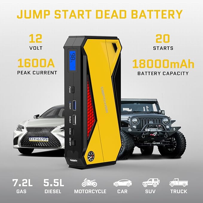 DBPOWER Peak 1600A 18000mAh Portable Car Jump Starter Battery Booster - Image 2