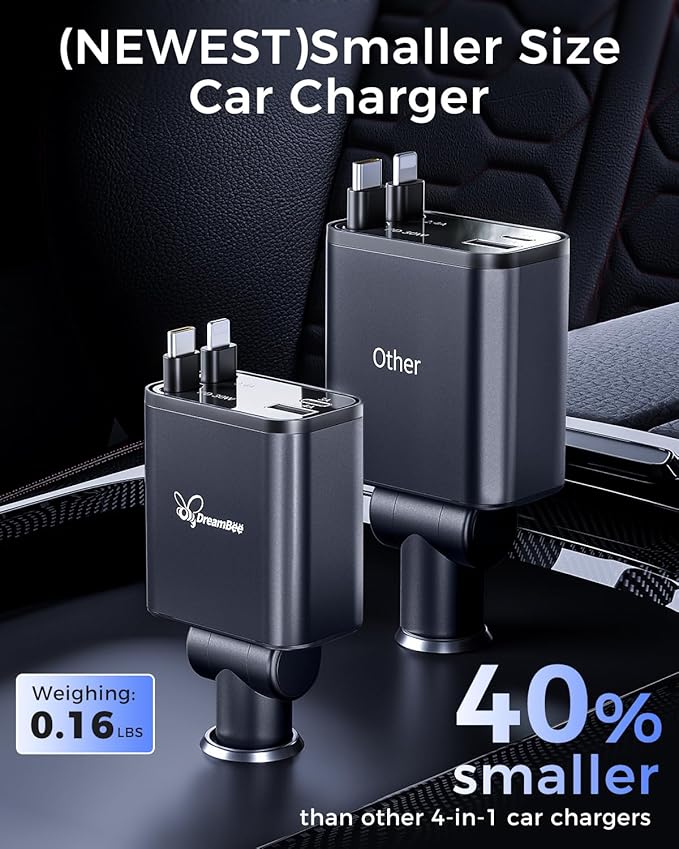 DreamBee Retractable Car Charger, custom-made modelRetractable Cables and 2 USB - Image 2