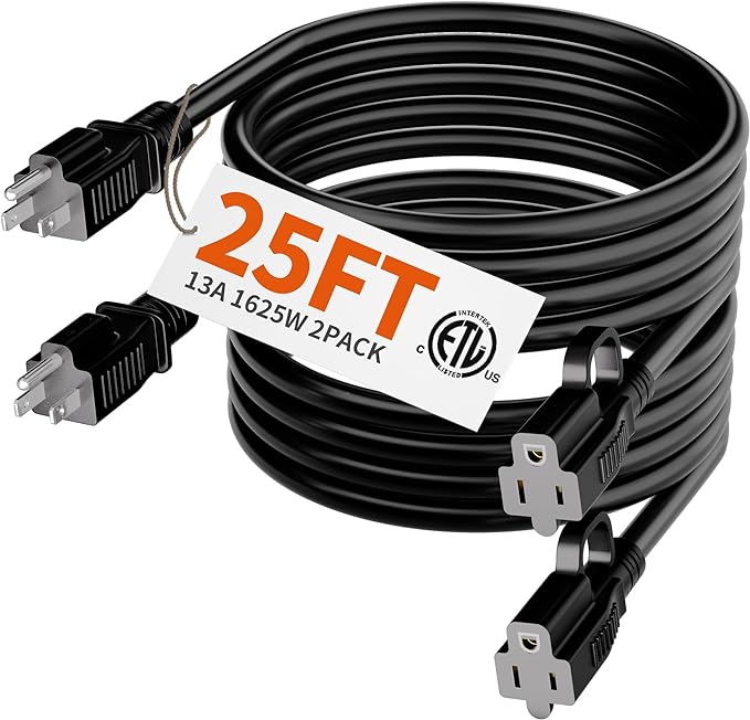HUANCHAIN Indoor Outdoor Black Extension Cord 25 ft 2 Pack Waterproof, 16/3 by huanchain