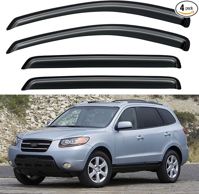 Window Visors Rain Guards for 2007-2012 Hyundai Santa Fe, Out-Channel Window by YQAUTEC