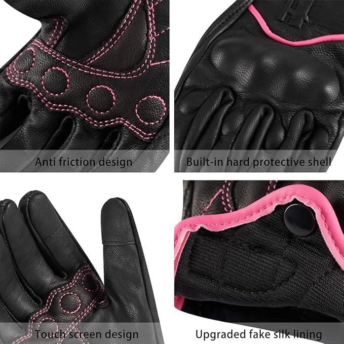 Harssidanzar Women's Motorcycle Gloves, Leather Motorcycle Gloves, Motorbike - Image 2