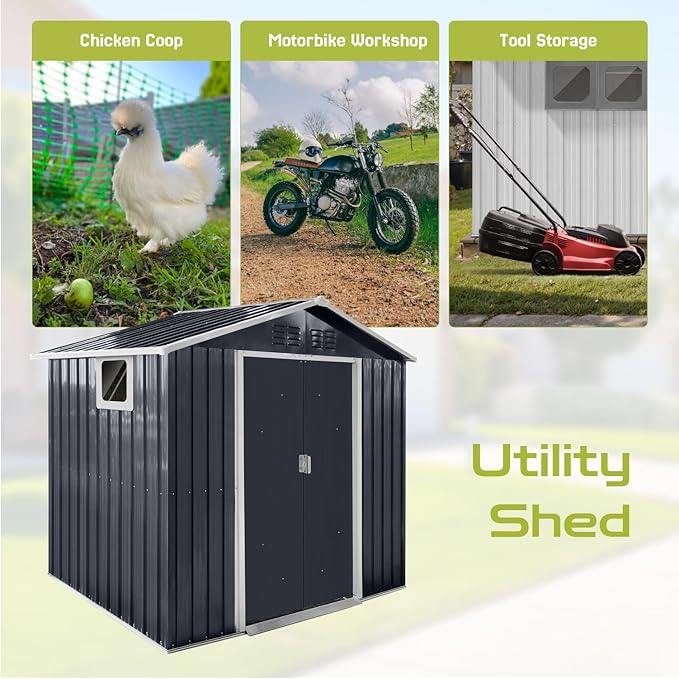 7' x 4.3' Outdoor Storage Shed, Sturdy Metal Building w/Windows & Lockable Doors - Image 7