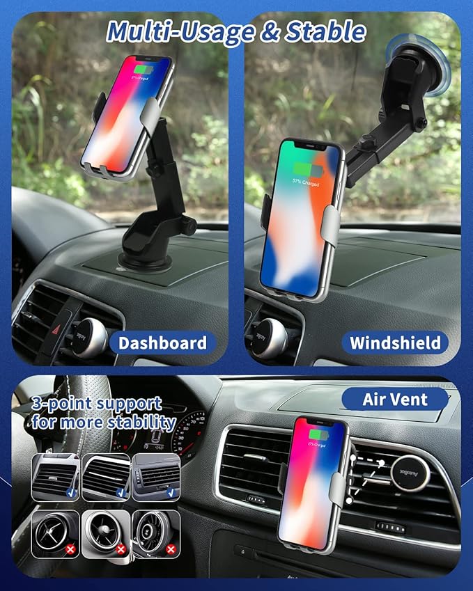 15W Car Mount Charger Qi Fast Wireless Charging Phone Mount, Windshield - Image 7