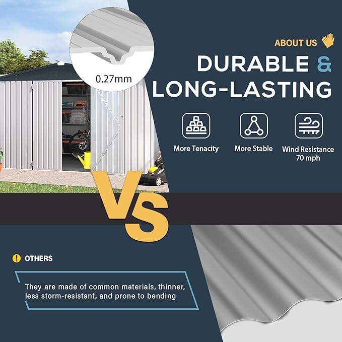 AECOJOY 10' x 14' Outdoor Storage Shed, 14x10 Large Metal Sheds & Outdoor - Image 7