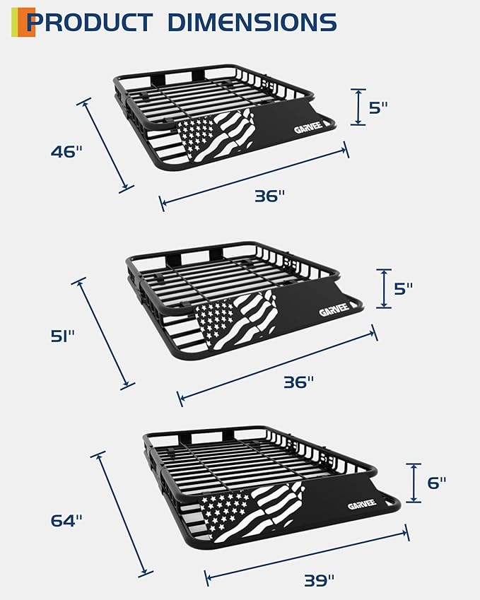 64" x 39" Universal Roof Rack Carrier Basket, 200 Lbs Capacity Car Cargo Rack - Image 3