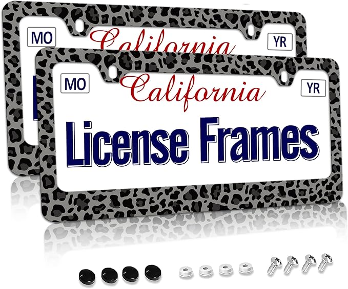 Stainless Steel Black Cheetah License Plate Holder Leopard Print License Plate by Unknown
