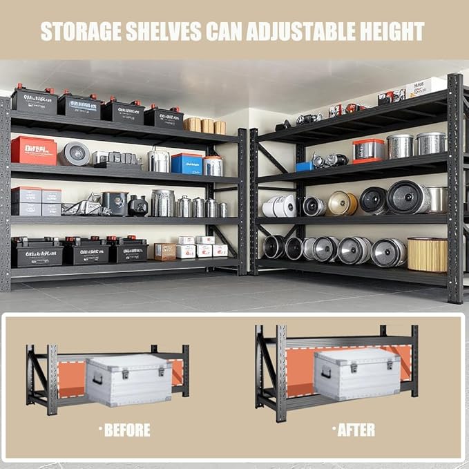 59" W Garage Shelving, Heavy Duty 4 Tier Metal Storage Shelves, Adjustable - Image 3