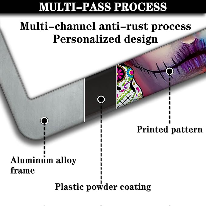 License Plate Frames for Women Multicolor Plate Cover for Men Sugar Skull - Image 5