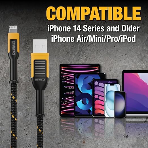 DEWALT Heavy Duty Lightning to USB A Cable — Reinforced Braided Cable - Image 8