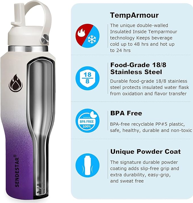SENDESTAR SENDESTAR 40oz Stainless Steel Water Bottle, Double Wall Vacuum - Image 3