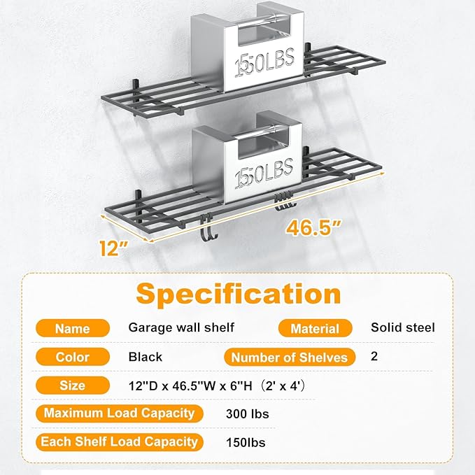 2-Pack 1×4ft Steel Wall Mounted Garage Shelves - Image 7
