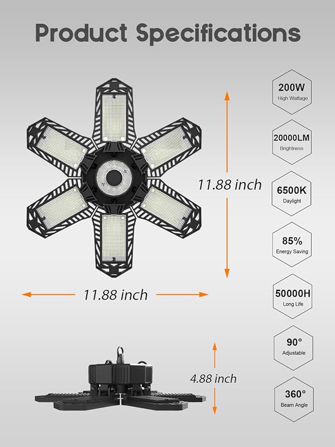 SEOBIOG LED Garage Lights 4 Pack, 200W 20000LM Plug in Linkable LED Shop Light - Image 7