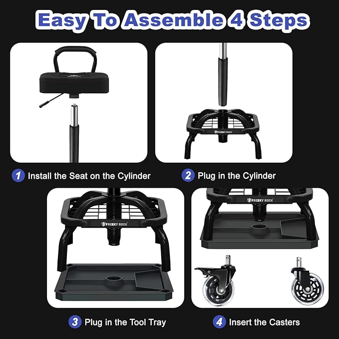 Rolling Shop Stool with Wheels, Garage Mechanic Shop Chair with Handle Backrest - Image 7