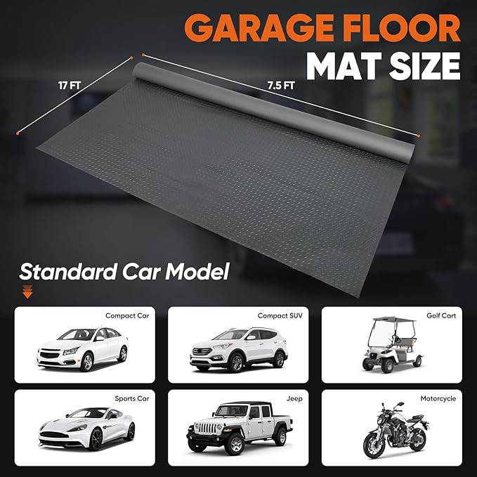 FAHKNS 7.5 X 17 FT Garage Floor Mat, Diamond Plate PVC Flooring Roll Thickened - Image 3