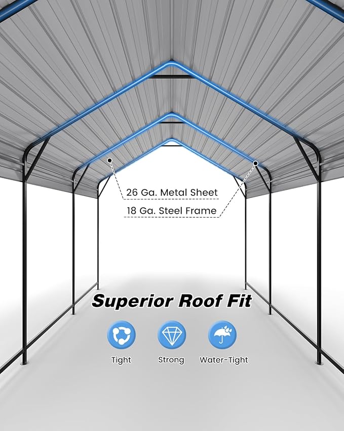 10'x15'x10' Heavy Duty Metal Carport, Steel Carports Canopy - Image 3