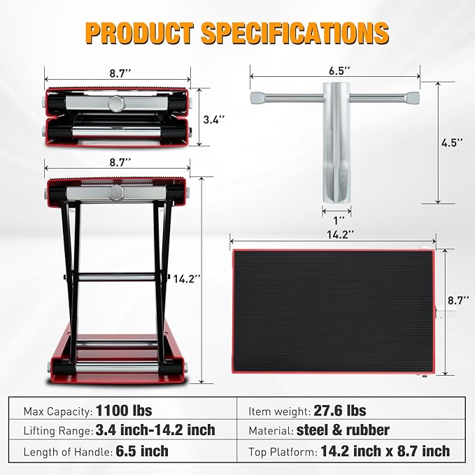 Nilight Motorcycle Lift Jack 1100 LBS Scissor Jack Stand Lift from 3.4" to 14.2" - Image 7