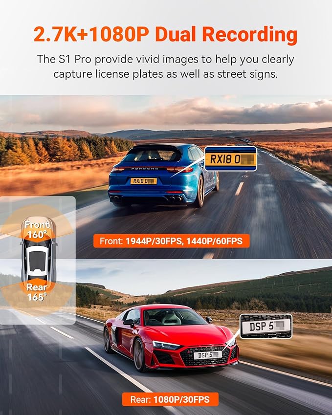 Vantrue S1 Pro Dual 1440P Dash Cam Front and Rear, Dash Camera w/2.7K, STARVIS 2 - Image 2