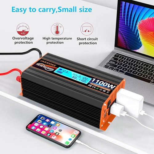 1100 Watt Pure Sine Wave Power Inverter 12V DC to 110V 120V Converter - Image 2