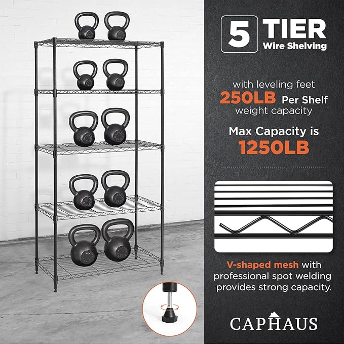 CAPHAUS 3/4/5-Tier Adjustable Height Wire Shelving Unit, Wire Rack Shelving - Image 6