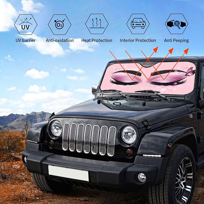 Hello Eyelashes Car Sun Shade Windshield Sunshade Foldable Front Window Shield - Image 6