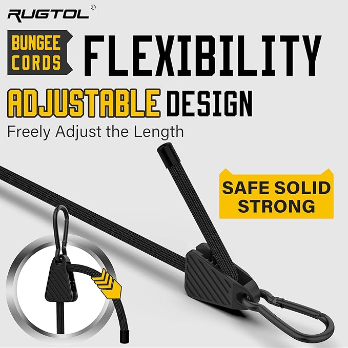 Bungee Cords with Hooks, 60 Inch Adjustable Elastic Bungee Cords with Carabiner - Image 3