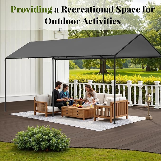 GOJOOASIS 10x20 Carport Heavy Duty Portable Garage Shelter Metal Car Canopy Tent - Image 7