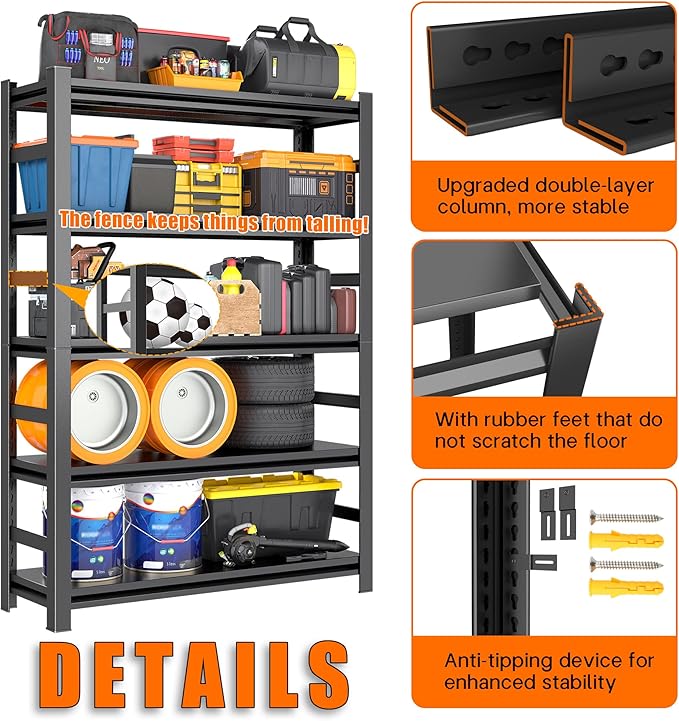 78"H Garage Storage Shelves Heavy Duty Garage Shelving, 4500 LBS Capacity 5 - Image 4