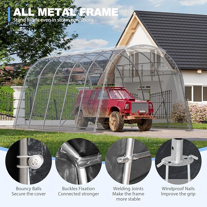 Carport 12x20 ft Heavy Duty w/Translucent Roof, All-Season Waterproof UV - Image 4