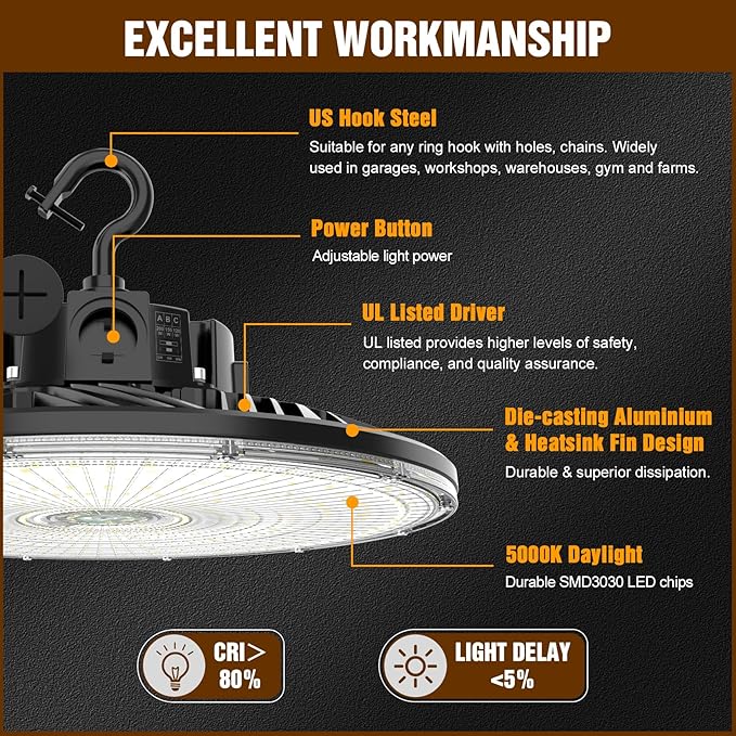 3 Pack 480V LED High Bay Light UL DLC Listed UFO Light 300W 240W 200W Adjustable - Image 6