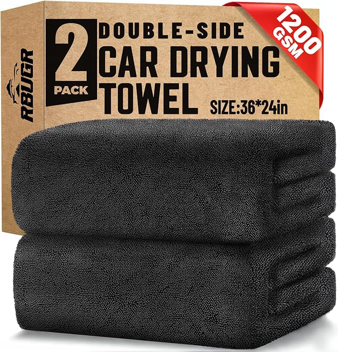 Microfiber Towels for Cars, 2 Pack 1200GSM Car Drying Towel, Dual Sided Drying by RBUGR