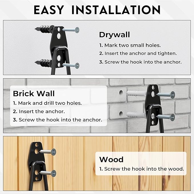 BONTEC 16 Pack Heavy Duty Garage Hooks, Steel Wall Mount - Image 6