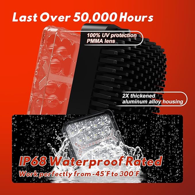 Firehawk LED Light Pods Bar 4 Inch 30000LM 60W Square Spot Flood Amber White - Image 5