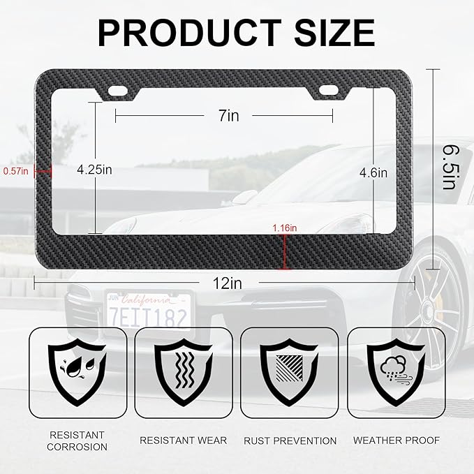 LivTee Carbon Fiber License Plate Frames, 2 Holes Stainless Steel License Plate - Image 3