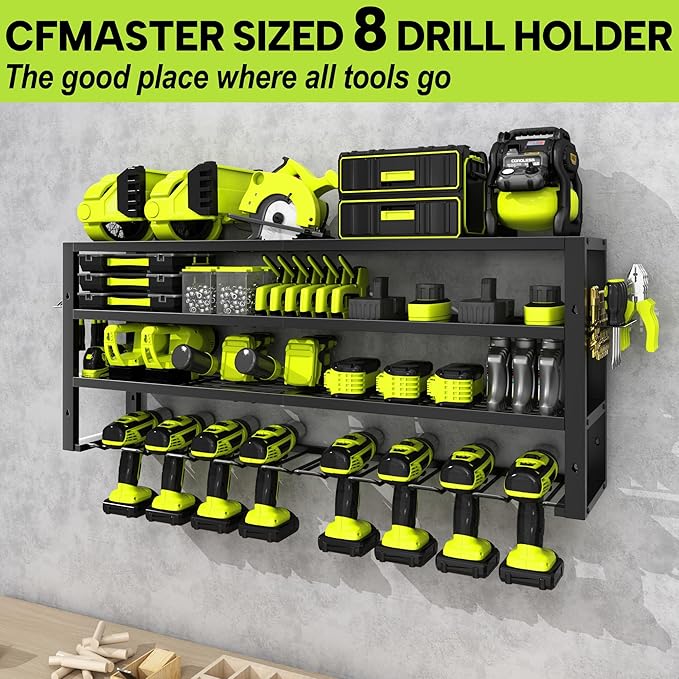 Large Power Tool Organizer Wall Mount, 4 Layers 8 Drill Holder Heavy Duty Metal - Image 5